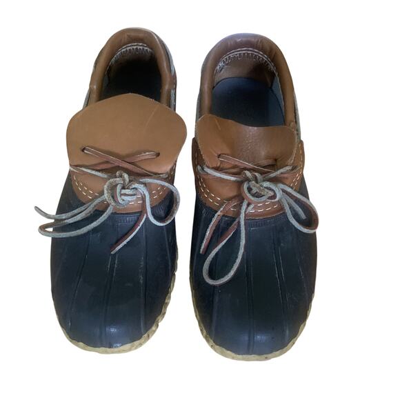 L.L. BEAN WOMENS WATER-RESISTANT LOW BROWN LEATHER/RUBBER DUCK BOOTS SIZE 6M-EUC - Picture 3 of 7